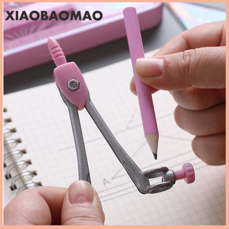 8pcs=1 Set School Metal Compass Cute Girl Stationery Student Drawing Compasso Geometry Math Drafting Tools (Included Box Pencil)