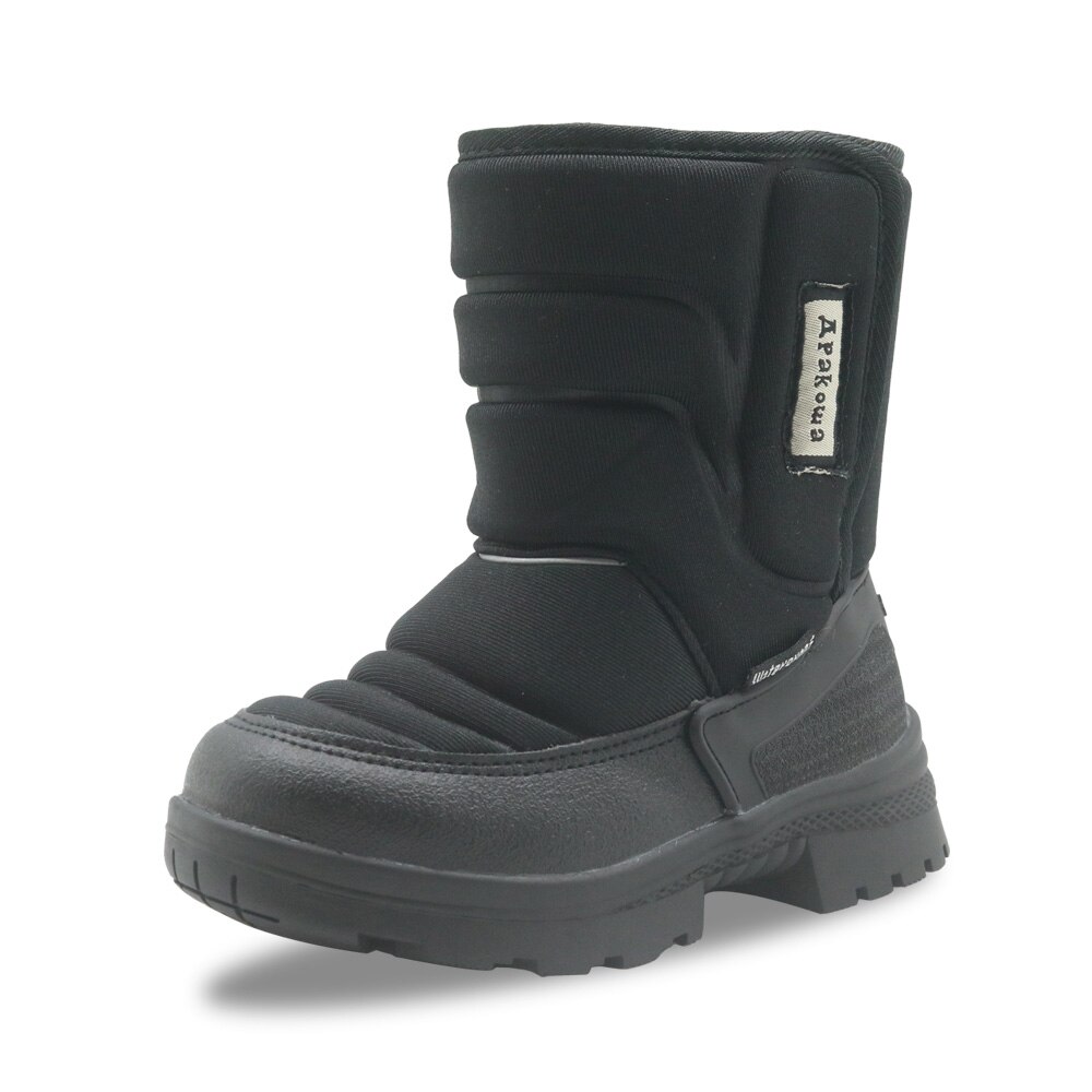 Apakowa Jungen Plattform Winer Stiefel Haken & Schleife Einfarbig Schnee Stiefel 1 Jahr Kinder Warme Verdicken Wolle Futter Schuhe für Kinder: black / 7.5