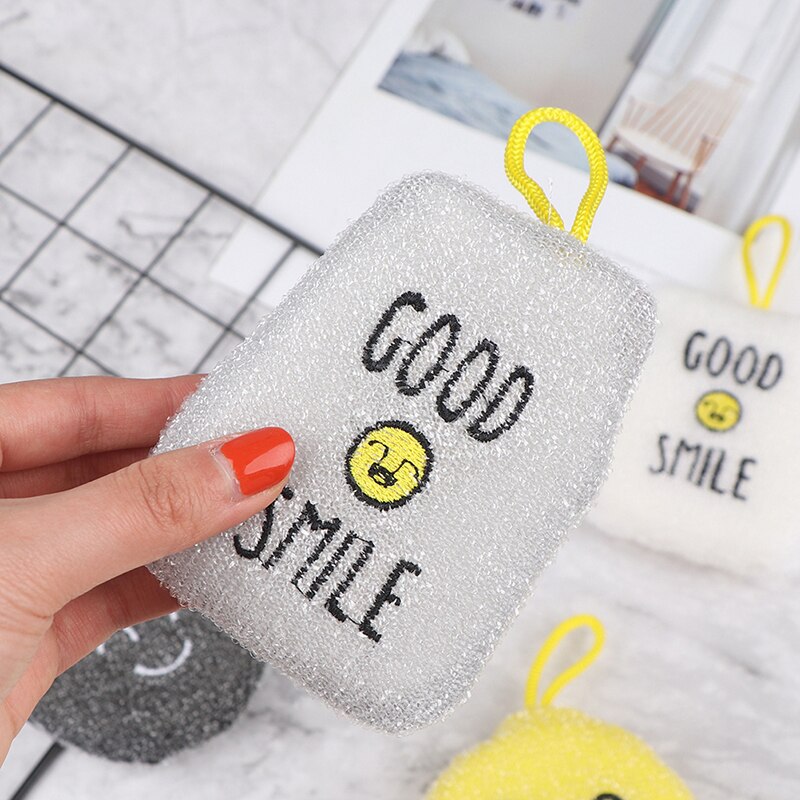 4PCS Smile Face Sponge Strong Decontamination Dish Washing Cloth Sponges Kitchen Cleaner Sponges Scouring Pads