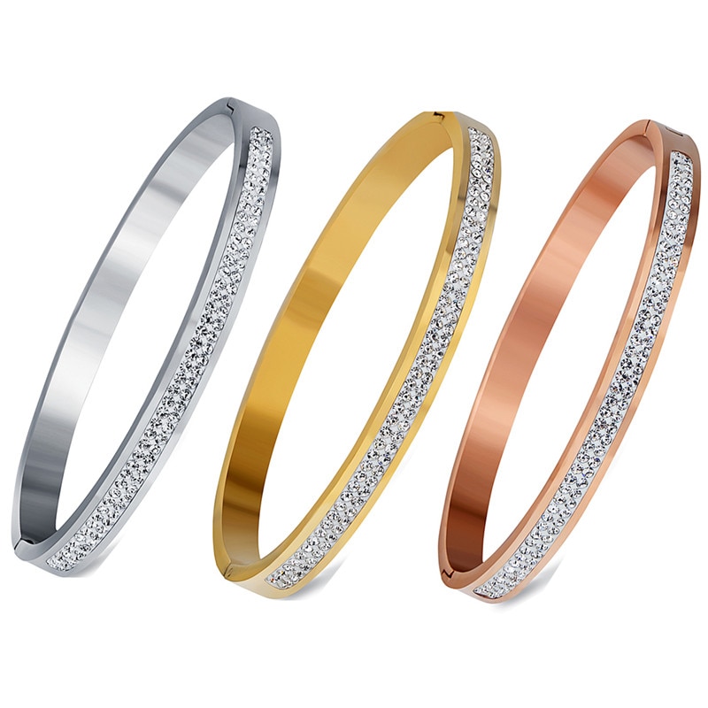 ZORCVENS strass di cristallo a due file pavimenta bracciali e braccialetti in acciaio inossidabile per accessori moda donna gioielli braccialetto