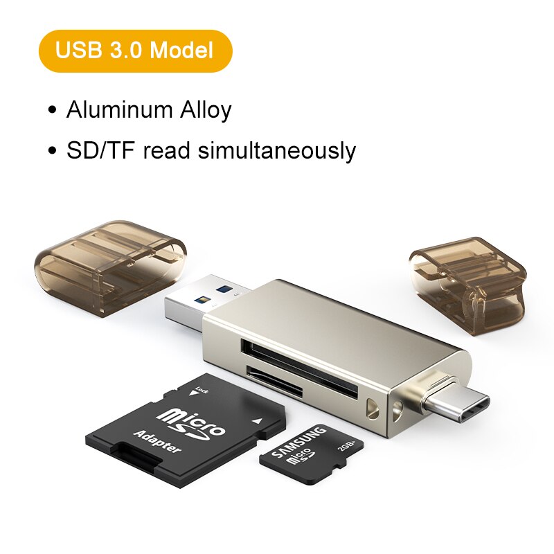 CABLETIME SD Card Reader USB 3.0 to Micro SD&amp;TF 2 in 1 External Memory OTG Adapter for Xiaomi MacBook Air Pro C376: SD TF Reader Alu