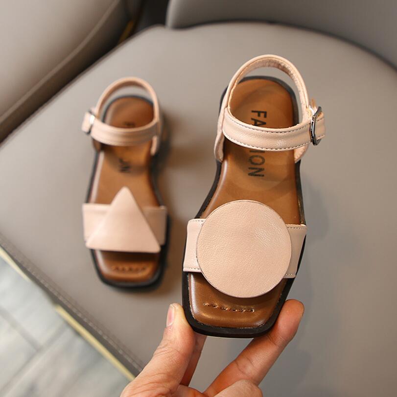 Effen Kleur Meisjes Sandalen Mode Geometrische Zomer Kinderen Sandalen Meisjes Baby Vlakke Strand Sandalen Kleine Prinses Dansschoenen