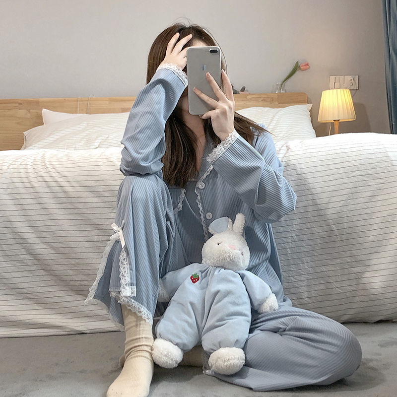 Conjunto de pijama de estilo japonés para mujer, ropa de dormir Popular, de lazo, Chic, Ulzzang, cuello vuelto, suelto y cómodo, otoño