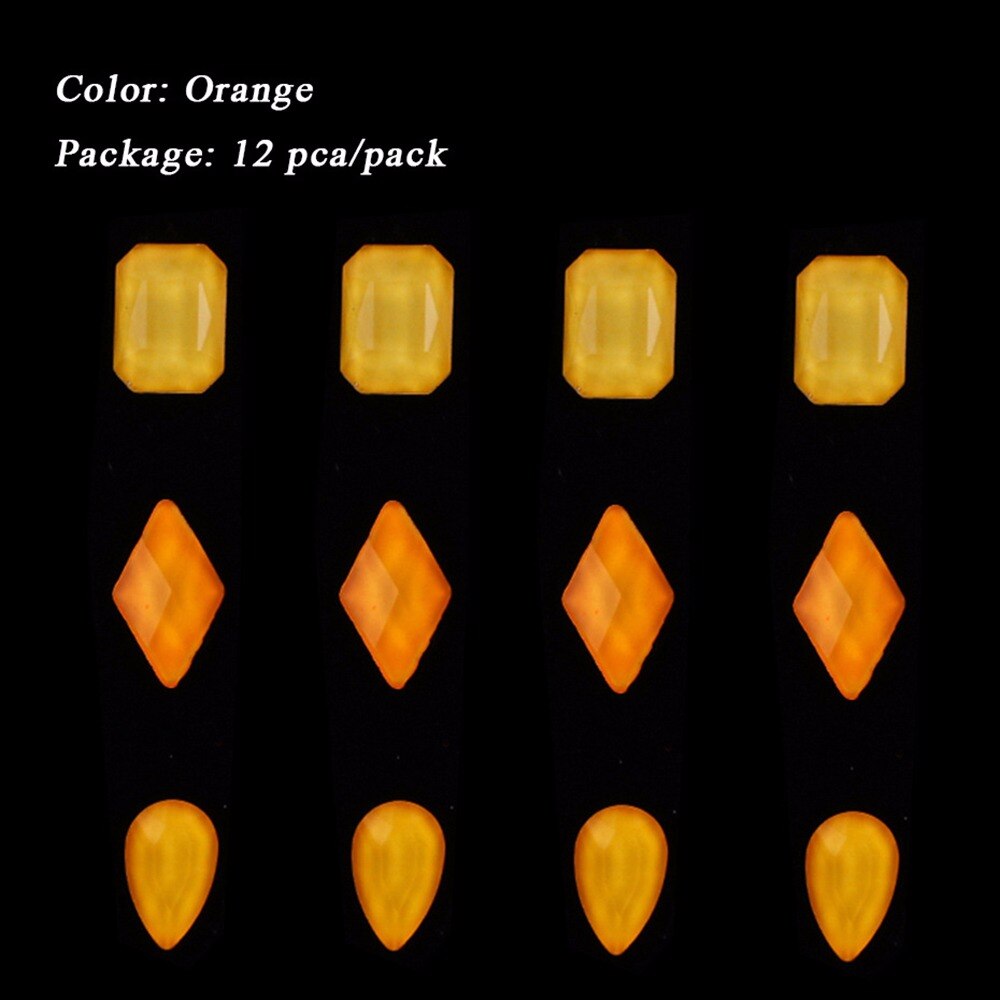 Crystal Gem 3D Lichtgevende Stenen Nail Art Decoraties Diy Glas Plaksteen Fluorescentie Nail Rhinestones Gemengde Size Glow In The Dark: Orange