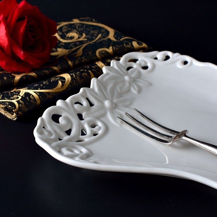 Craft Ceramic Fruit Plate Hollow Gourmet Plate Original Art Plate Flat Plate Plate