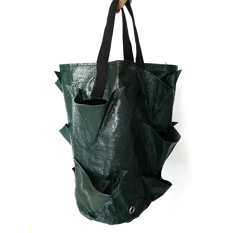3 Gallon Vertical Garden PE Fabric Strawberry Planter Grow Bag Vegetable Planting Tools Pots Gardening Wall Hanging Flower: green