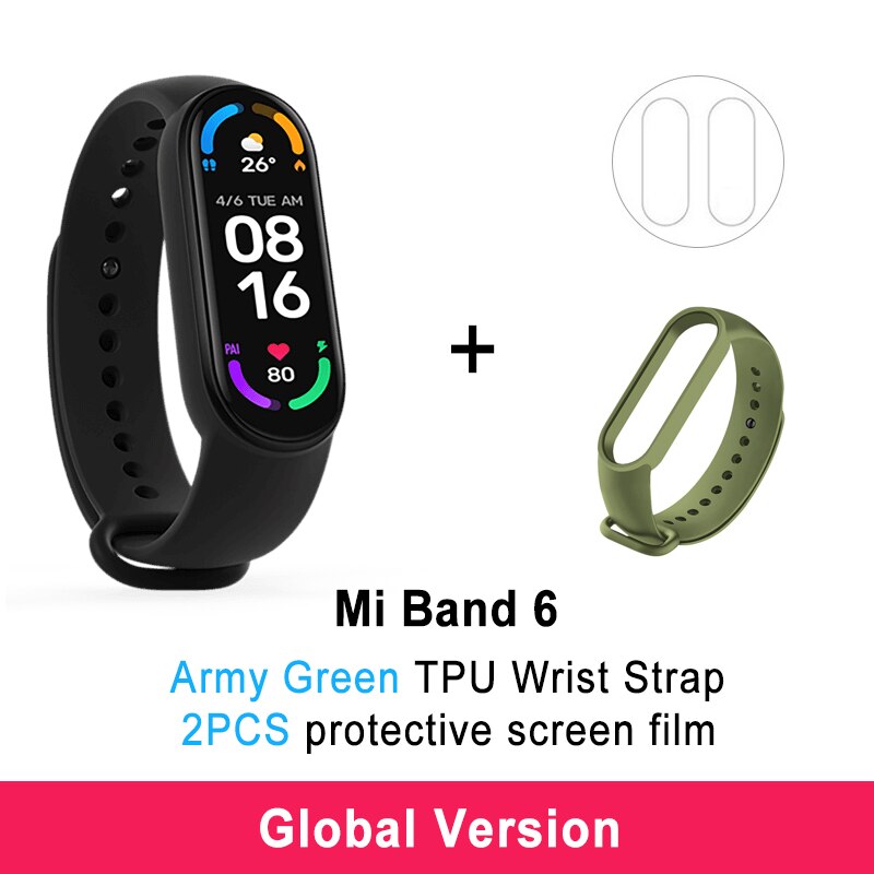 Xiaomi Mi Band 6 Smart Armband 5 Farbe AMOLED Blut Sauerstoff Smart band Fitness Traker Herz Rate Bluetooth Wasserdichte Miband 6: GB 2Flims GE