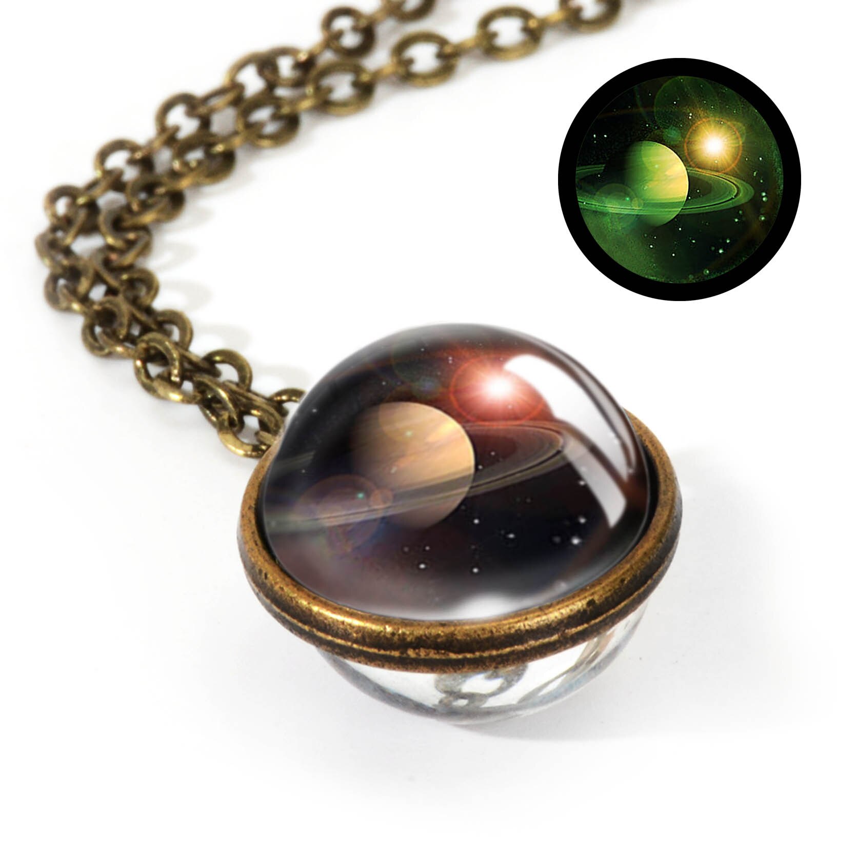 Nebula Galaxy Double Sided Pendant Necklace Universe Planet Jewelry Glass Art Picture Handmade Statement Necklace: LGS0030-Luminous