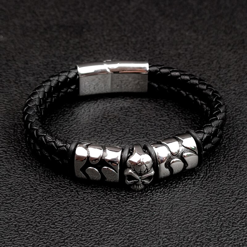 Bohemian Ghost Head Stainless Steel Bracelet Braided Leather Cloud Accessories Men&#39;s Bracelet 7 Day