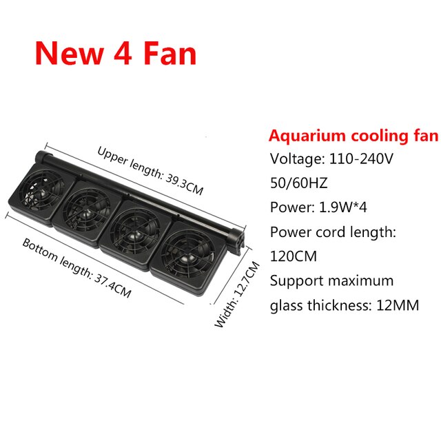 Aquarium Fish Tank Cooling Fan System Chiller Control Reduce Water Temperature 1/2/3/4 Fan Set Cooler Marine Pond Accessories: 4 Fan