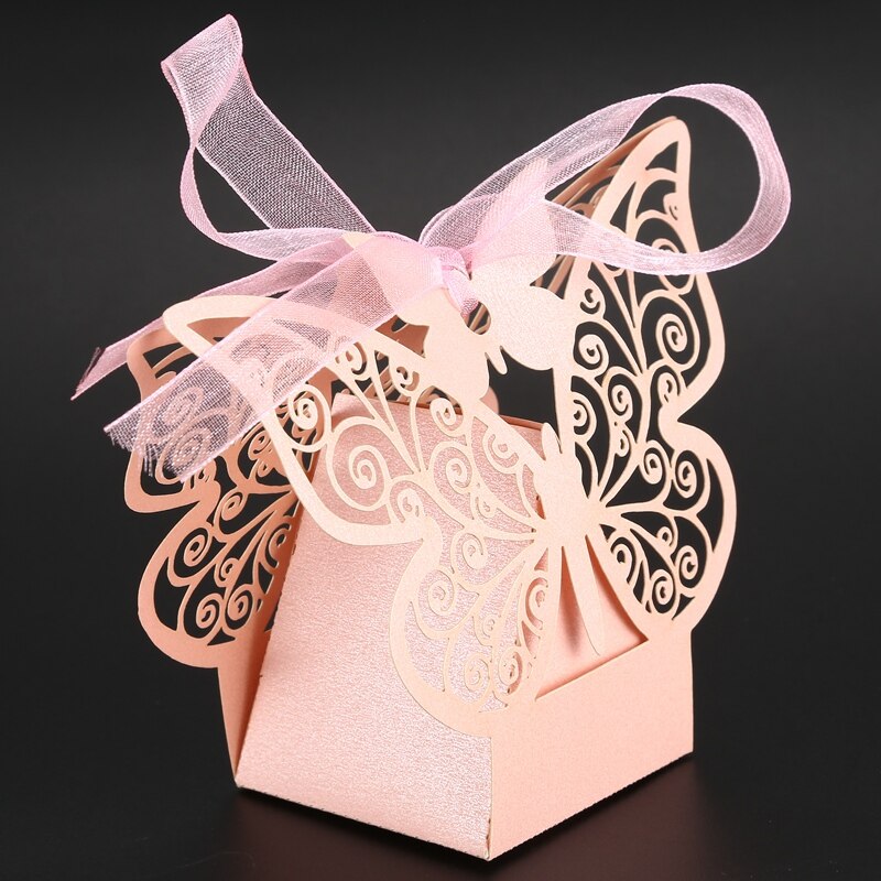 50 unidades caixa favorita de casamento borboleta festa de aniversário presentes caixas de doces (rosa)