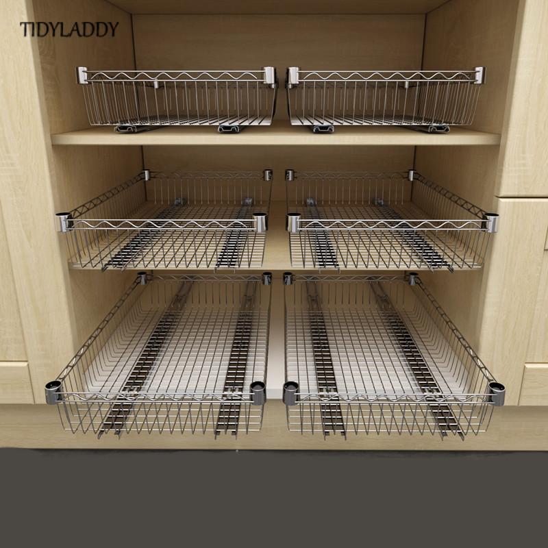 Diy Schrank Schublade Korb Küche Lagerung Regal Organizer Schiebe Schrank Korb Herausziehen Metall Schublade Typ Gittergewebe Korb