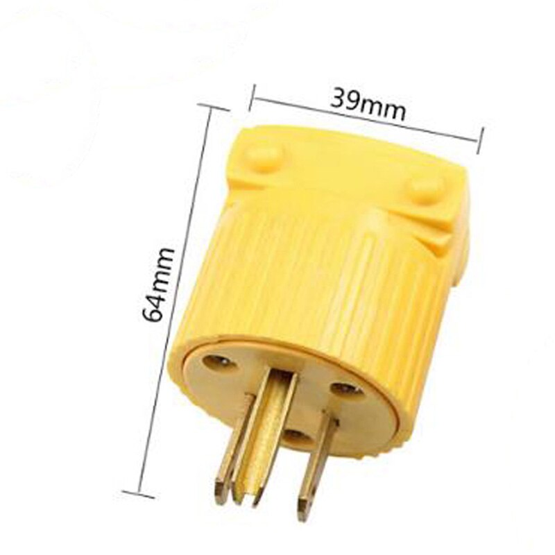 5-Pack Yellow 125V 15A 3-Pole Inline Wire Connector - Detachable Industrial Power Converter Plug for USA Taiwan