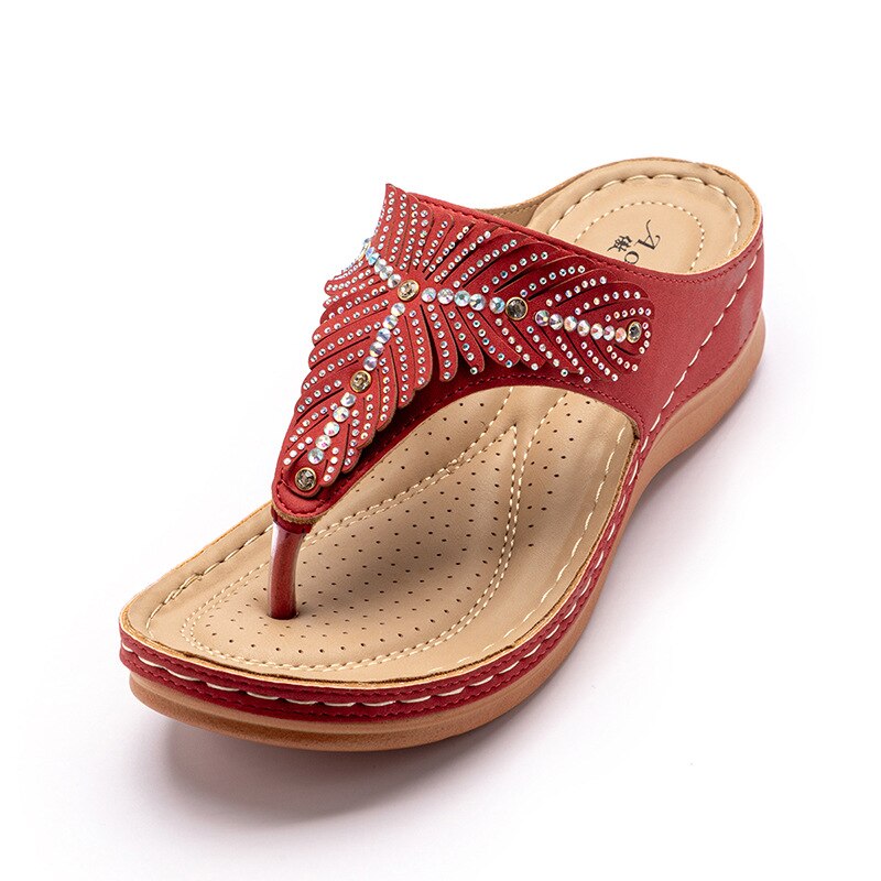 Chaussures d'été strass sandales à talons compensés string pantoufles tongs sandales de plage décontractées Sandalia ortopédica Feminina directe: Rouge / 9.5