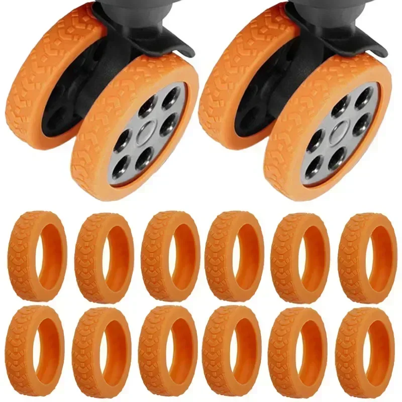 Luggage Wheels Protector Silicone Wheels Caster Shoe Trolley Case Reduce Noise Silent Caster Sleeve Luggage Suitcase Accessories: XL / Orange