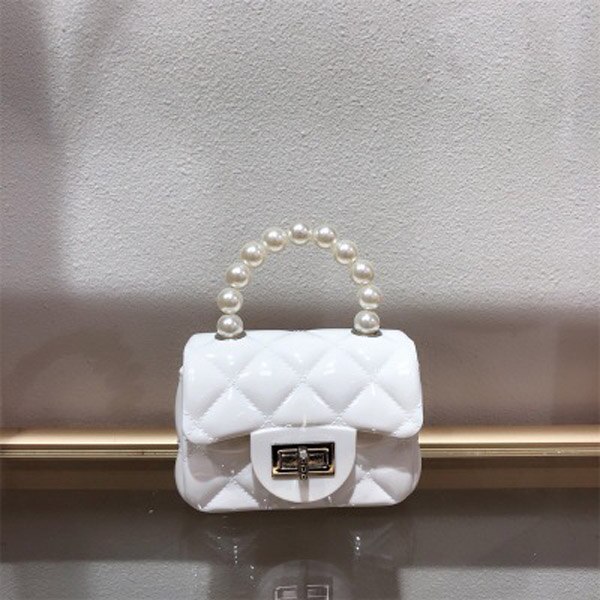 Mini bolso de gelatina con hebilla de perla para mujer, bolsa de Color sólido, portátil, a la , para verano,: white