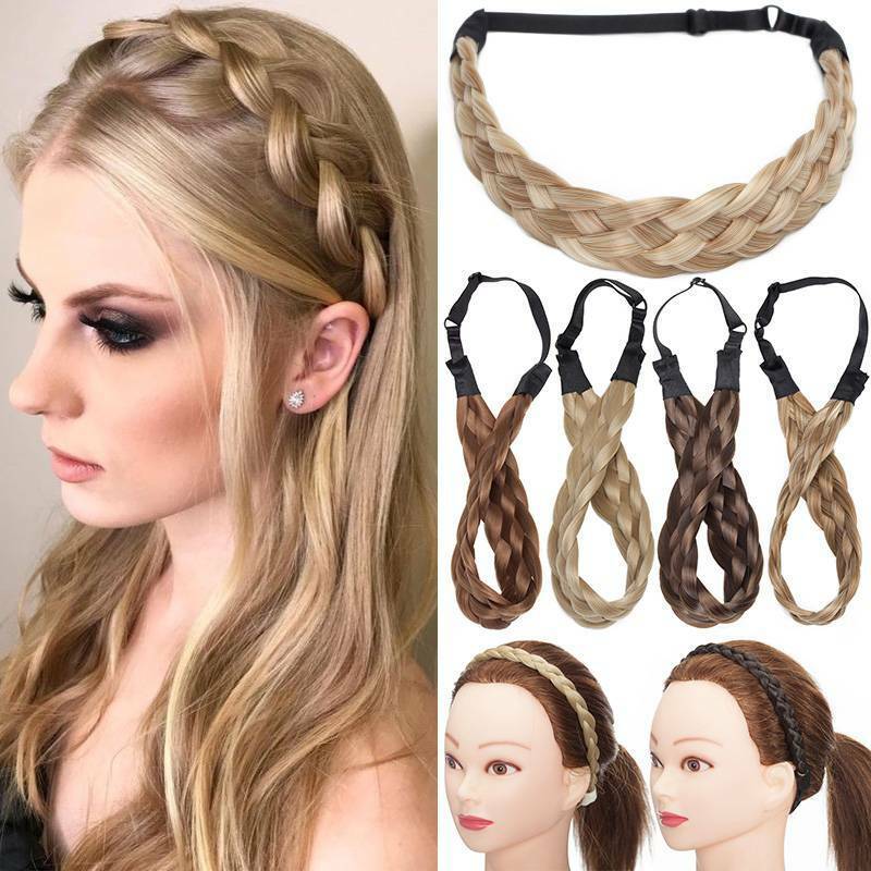Synthetic Headband Fishtail Braids Hair with Adjustable Belt Plaited Hairband Bohemian Style Women Hairstyle Hairpieces