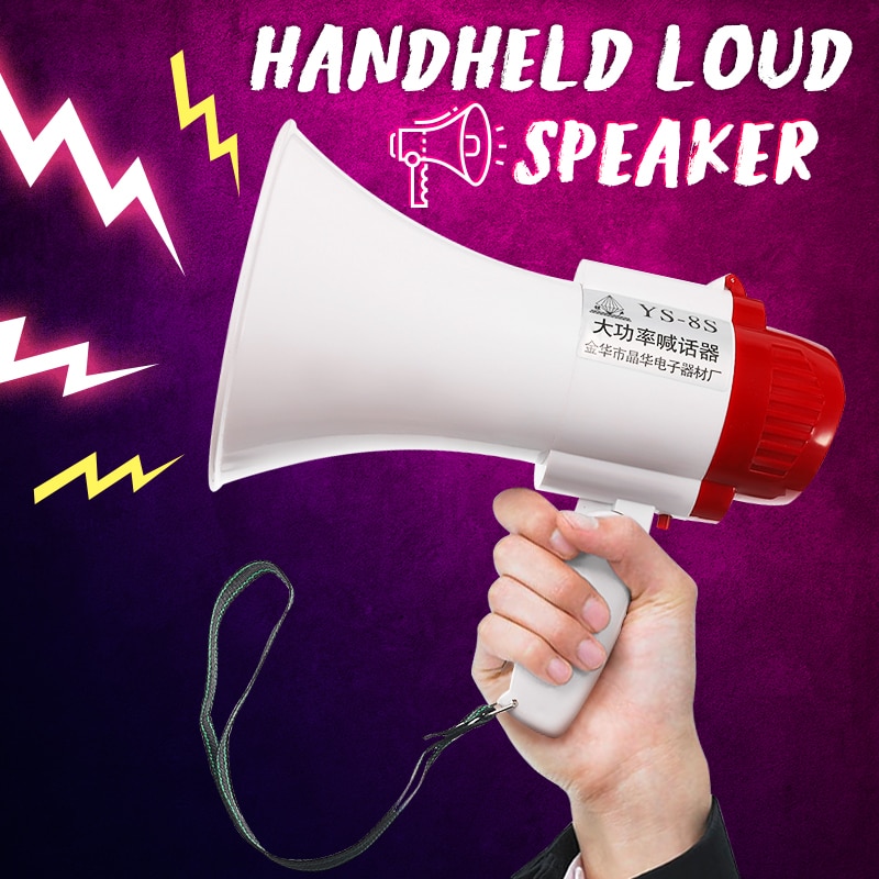 High Power YS-8S Portable Hand Speaker Megaphone Strap Grip Loudspeaker Recording Play Horn Tour Guide Speakers Loud Volume