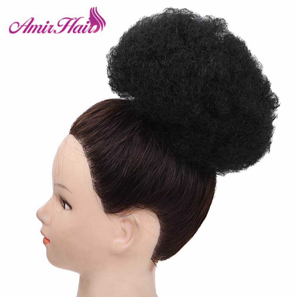 Kort afro lockigt ponnysvansklämma i hästsvans dragsko syntetiskt hår hun förlängning chignon amir hårstycken peruk: Svart