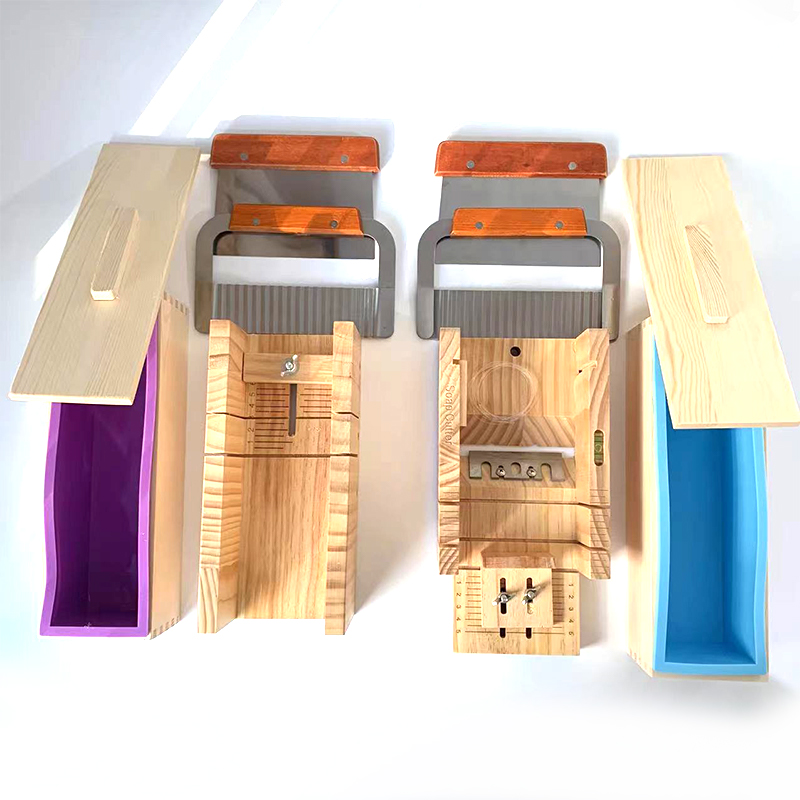 Herramientas de corte para fabricación de jabón, caja cortadora de madera + molde de silicona + cuchilla recta, Kits de cortadores de jabón DIY, suministros de jabón Manual
