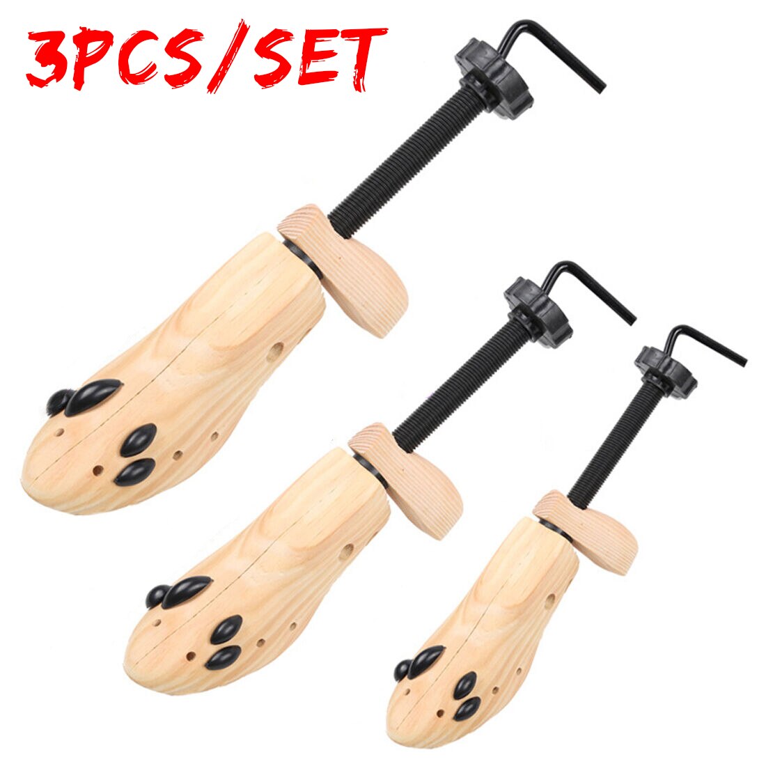 Unisex 3 stuks schoenspanner houten klompen boomvormer rek, houten verstelbare platte schoenen pumps laarzen expander bomen maat s/m/l: 3 stuks