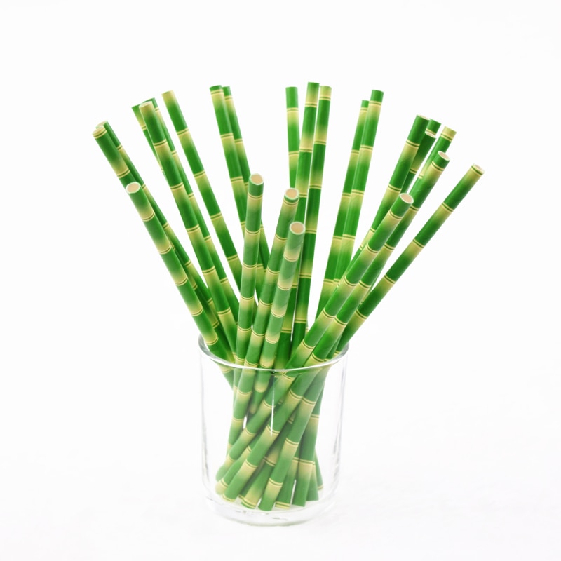 50 stuks/partij papieren rietjes, bamboe print tiki papieren rietjes, hawaiiaanse jungle luau gekleurde patroon weckpot rietjes bulk kerst