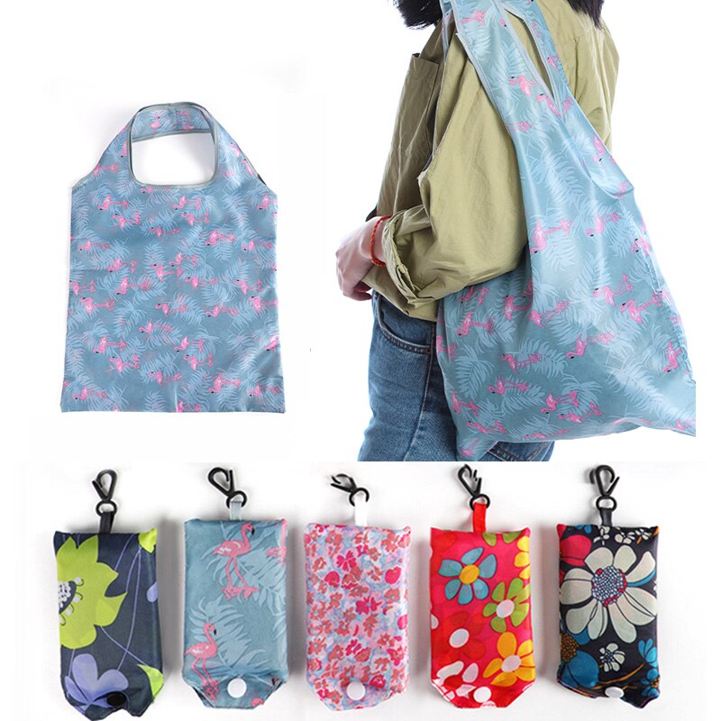 Lady Foldable Recycle Eco Shopping Bag Reusable Shopping Tote Bag Floral Fruit Vegetables Food Beach Shopping Travel Bag