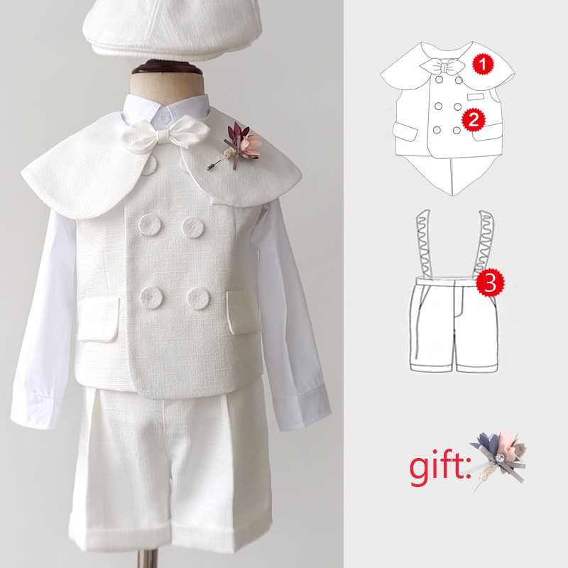 Boutique-dragt til baby dreng, dåbstøj, hvidt vestsæt, herretøj til børn, 1-4 år, fødselsdag, bryllupsfesttøjsæt: Beige / 24m
