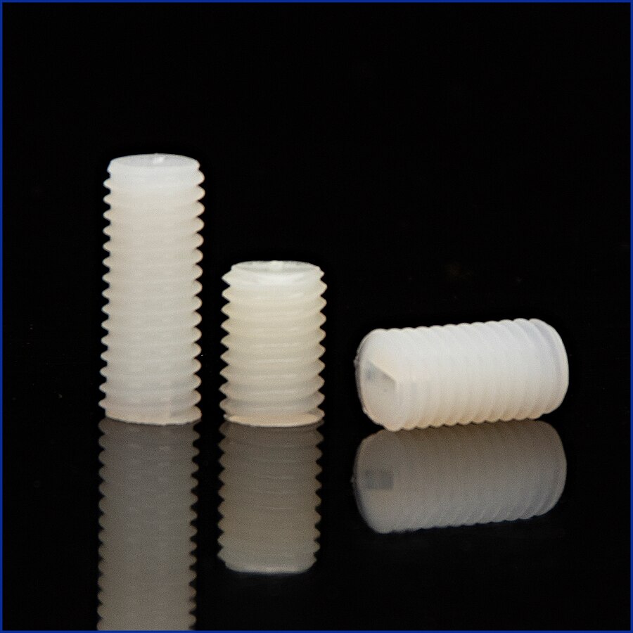 M10 m12 weiße, geschlitzte Nylon-gewindestifte mit kunststoffgewinde und flachem kopf, metrische, kopflose schlitzschrauben, madenschraubenlänge 15mm-50mm