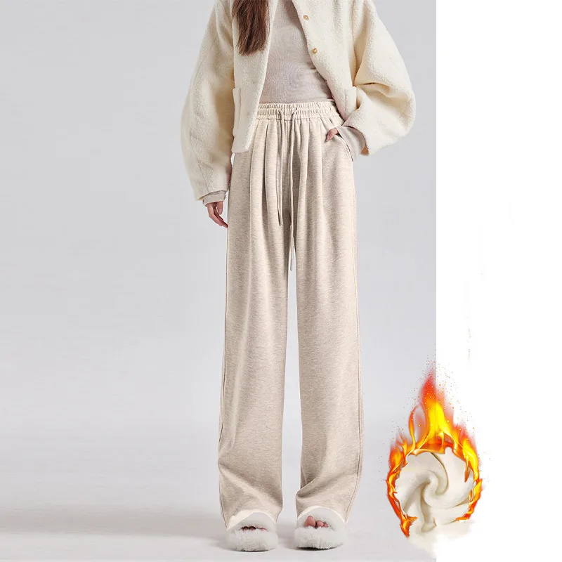 Pantalones de chándal holgados de lana y Cachemira para mujer, pantalones deportivos rectos de cintura alta elásticos cálidos informales para mujer, pantalones de de invierno 2024: L / Negro