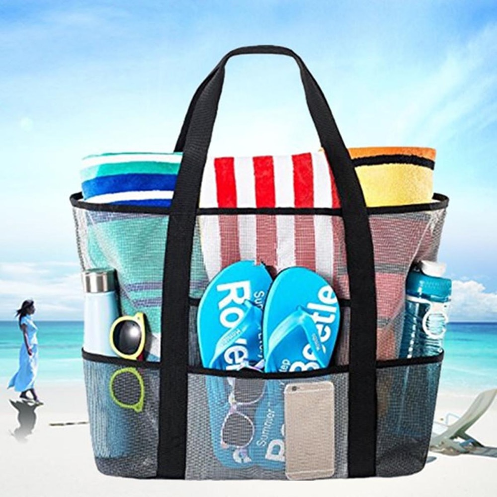 Mesh Strand Draagtas Praktische Shopping Bag Schouder Tote Grote Handtas voor Vrouwen Reizen Picknick Zwemmen Mobiele Telefoon