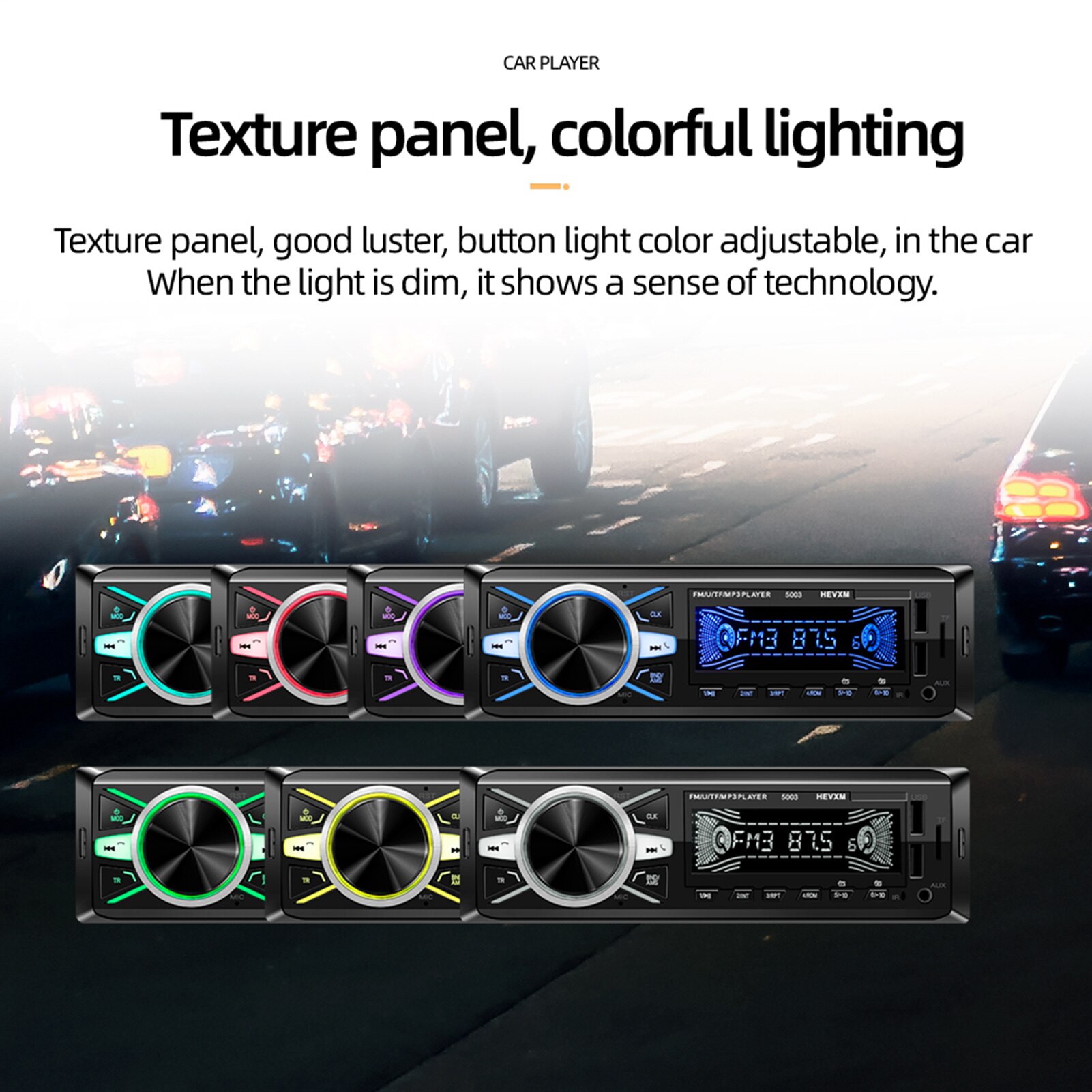 7 Colors Digital HD LCD Display Car Stereo Receiver Full View VA Car Radio/MP3/WMA/ID3 and Music Player TF Card Support 12V