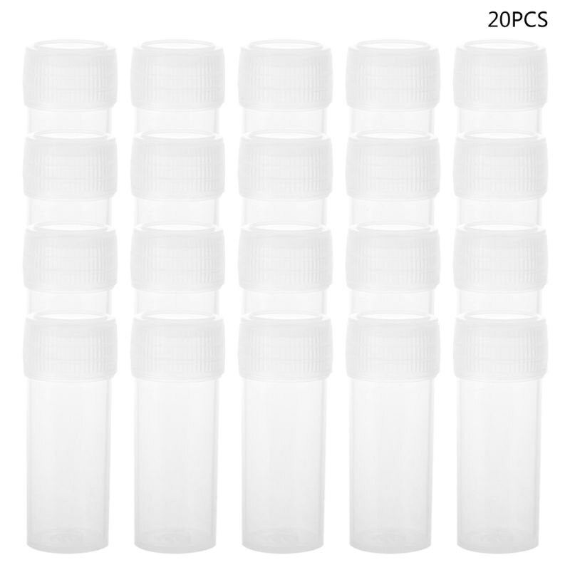 5ml 20pcs Plastic Test Tubes Vials Sample Container Powder Craft Screw Cap Bottles for Office School Chemistry Supplies