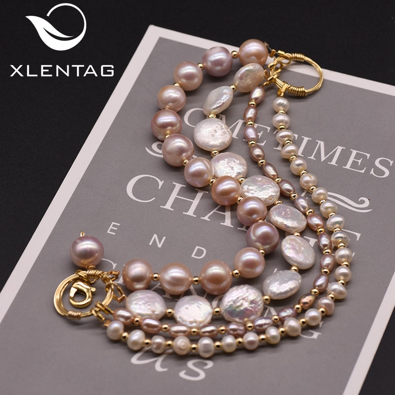 XlentAg Natural Baroque Pearl Multi-layer Luxury Bracelets For Women Engagement Vintage Jewlery Feminina GB0189