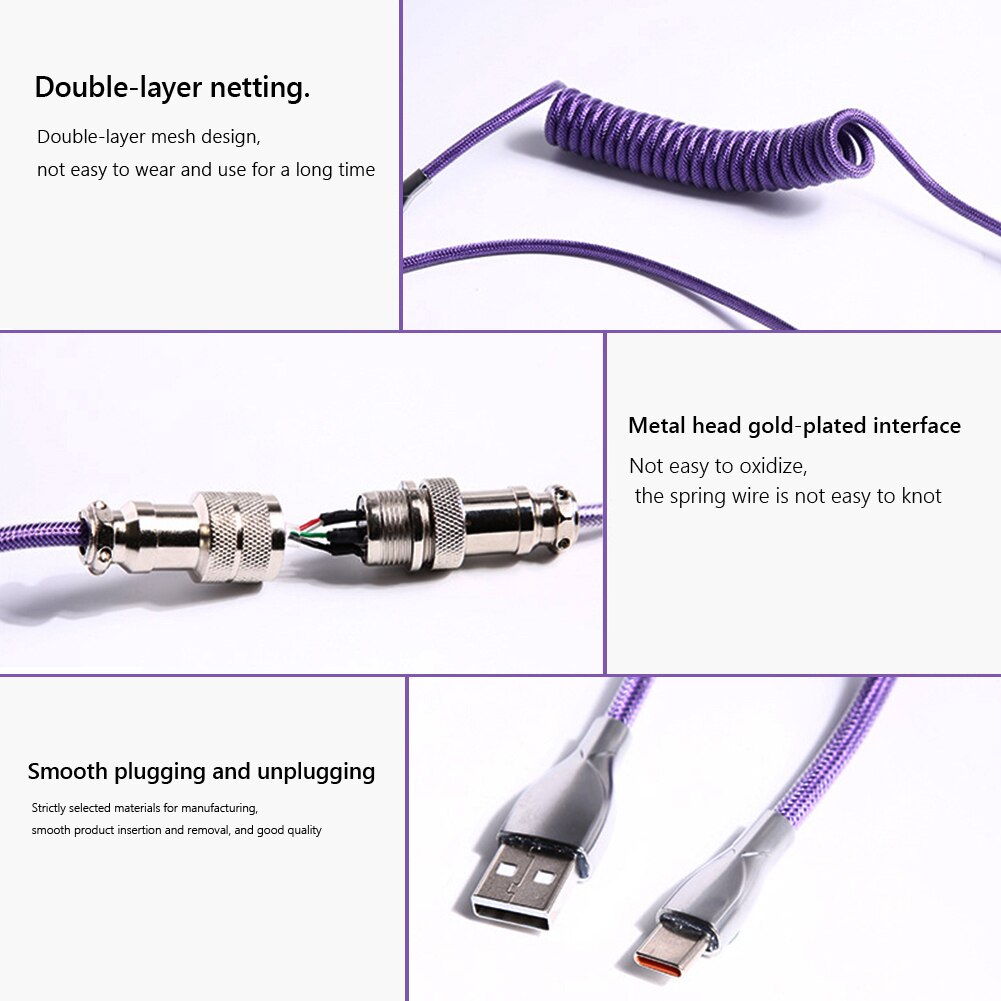 Coiling Mechanical Keyboard Coiled Aviator Wire Type-C USB Keyboard Type C USB Cable Mechanical Keyboard Aviation Connector