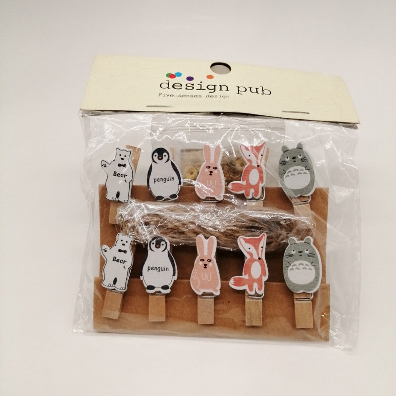 10pcs/bags Clothes Clip Wooden Clips 35mm Decoration Craft Natural Pegs Mini Clothespin Wooden Clip for Clothes Hair Accessories: fox rabbit