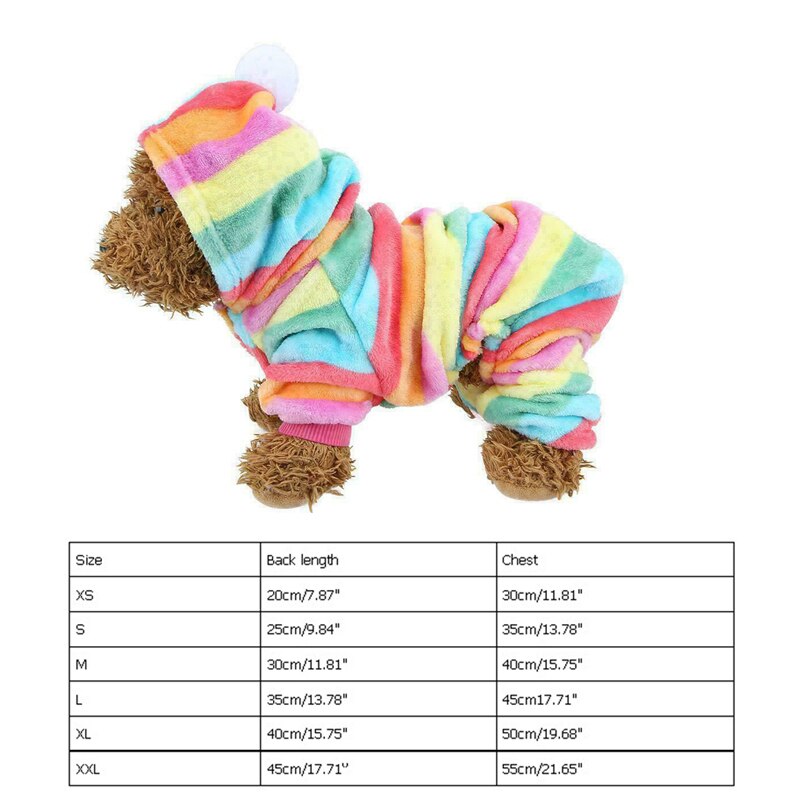 Regenboog Gestreepte Hond Jumpsuit Outfits Capuchon Zachte Flanel Winter Kerst Puppy Hond Warme Kleding Jas Teddy Kostuum Sml Xl