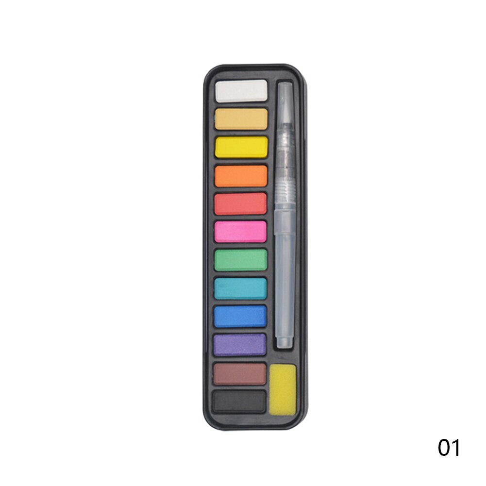 Superior Solid Watercolor Paint Set 12/18/24 Colors Foldable Travel Painting Pigment With Water Brush Pen Students Art Supplies: 12pcs