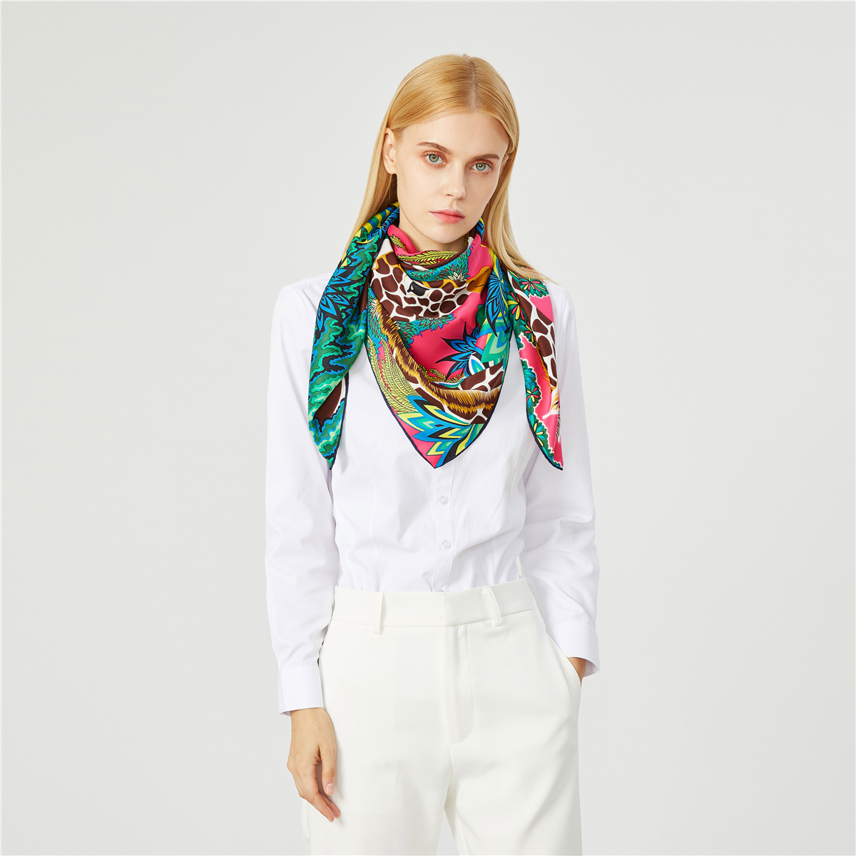 90Cm Drie Giraffen Hijab Sjaal Vrouwen Bandana Handgemaakte Gekruld Twill Zijde Vierkante Sjaal Luxe Foulard Hoofd Sjaals Sjaal