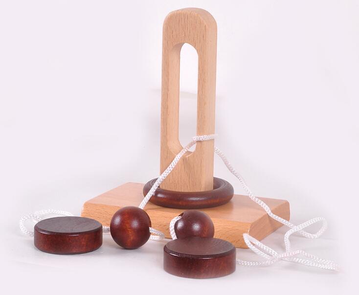 Desk Novelty 3D Wooden Rope Loop Puzzle IQ Mind String Brain teaser Game for Adults Kids: Model 2
