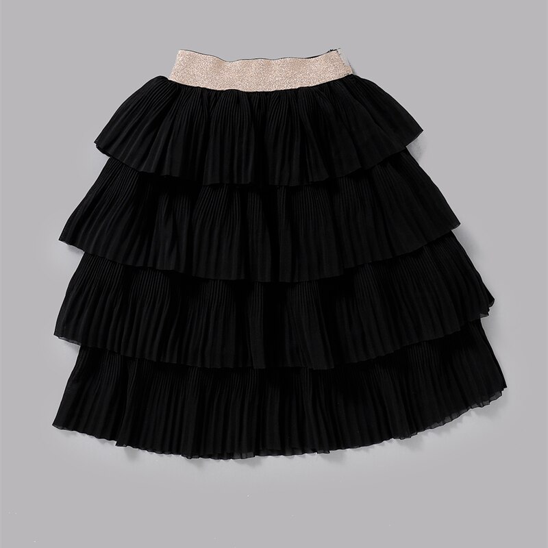 Meisjes Zwarte Gelaagde Rok Kids Effen Kleur Elastische Taille Geplooide Zoom Een Stuk Voor De Zomer/Lente/Herfst 18 Maanden-6 Jaar