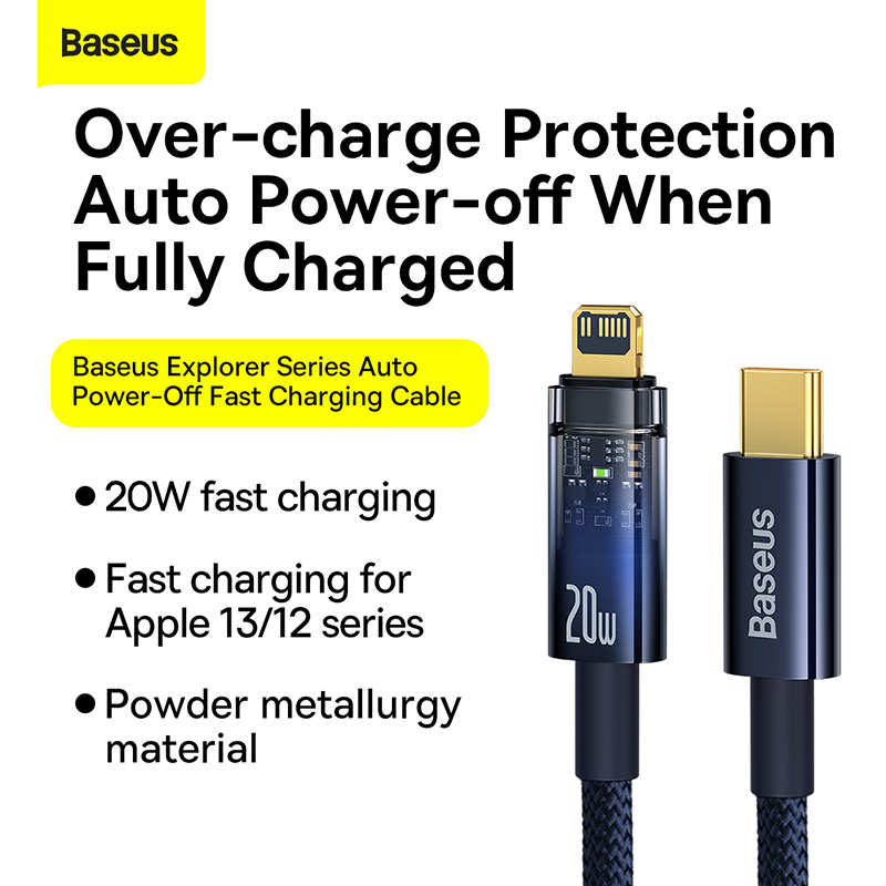 Baseus USB Cable For iPhone PD20W Auto Power-Off Fast Charging Cord For iPhone 13 12 11 Pro Max iPad Date Transport Cable