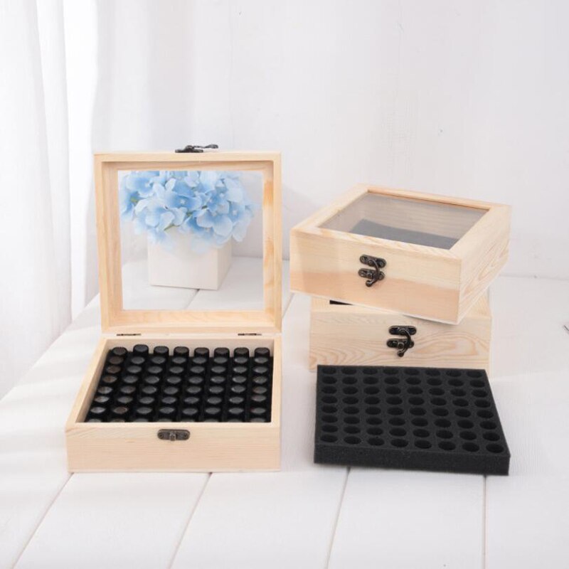 16/36/64 Grids Wooden Storage Box For Essential Oil Carrying Case Organizer Aromatherapy Container Treasure Storage Box