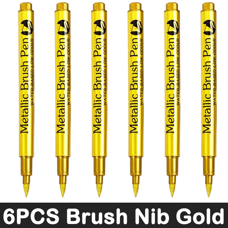 3/6 stuks metallic penseelmarkers in goud- en zilverkleur, permanente markers voor manga-knutselwerkjes en schoolbenodigdheden.: Donker kaki