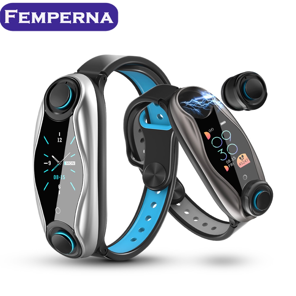 Femperna casque sans fil Double Bluetooth Earub écouteurs réponse appel souffle lumière Fitness bracelet intelligent montre intelligente