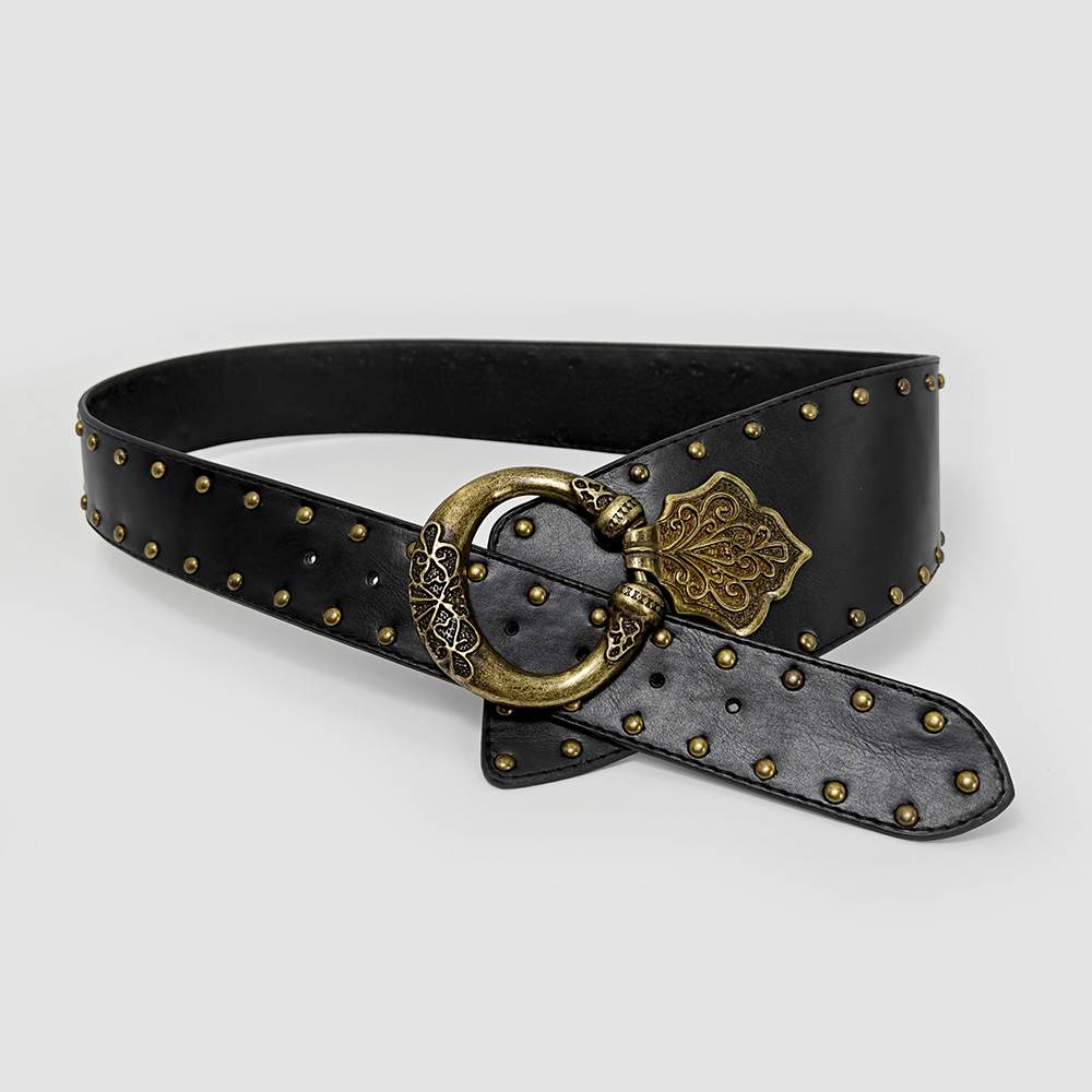 Corsé de vaquera occidental para mujer, cinturón Punk gótico decorativo de leopardo salvaje, cinturón ancho con remaches retro para mujer: Negro