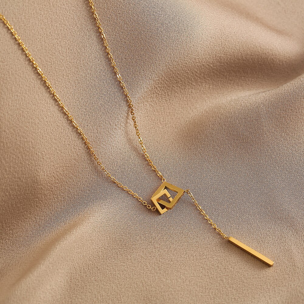 Gevoel Geometrische Elementen Vierkante Gesp Rvs Korte Ketting Koreaanse Mode-sieraden Sexy Hals Ketting Voor Vrouw