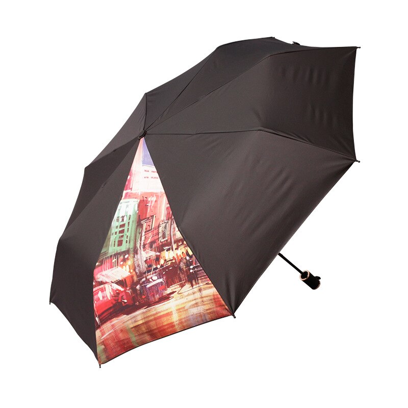 Sombrilla de vinilo plegable con pintura al óleo, sombrilla creativa con personalidad Original, sombrilla para lluvia soleada: New York City