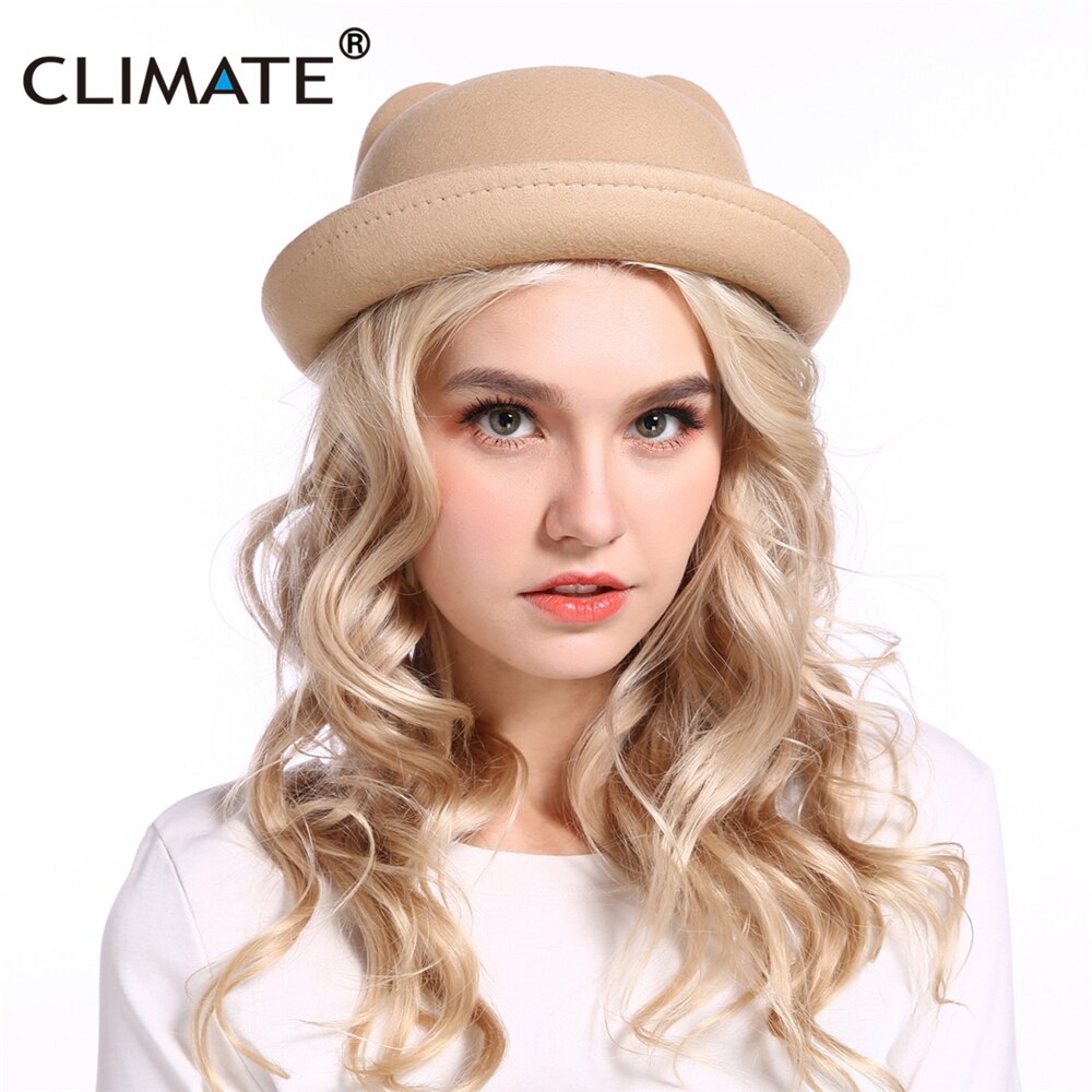 CLIMATE-Sombrero de fieltro con orejas de gato para mujer, sombrero de lana de poliéster, bonito, a la