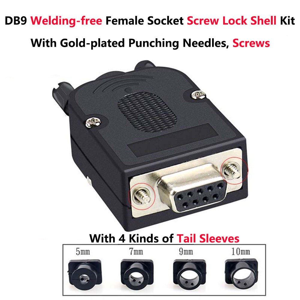 DB9 Welding-free Male Plug Female Socket Screw Lock Shell Kit RS232 9 Pin Serial Port Connector 485 422 Interface D-Sub9 Adapter: Female Punch Screws
